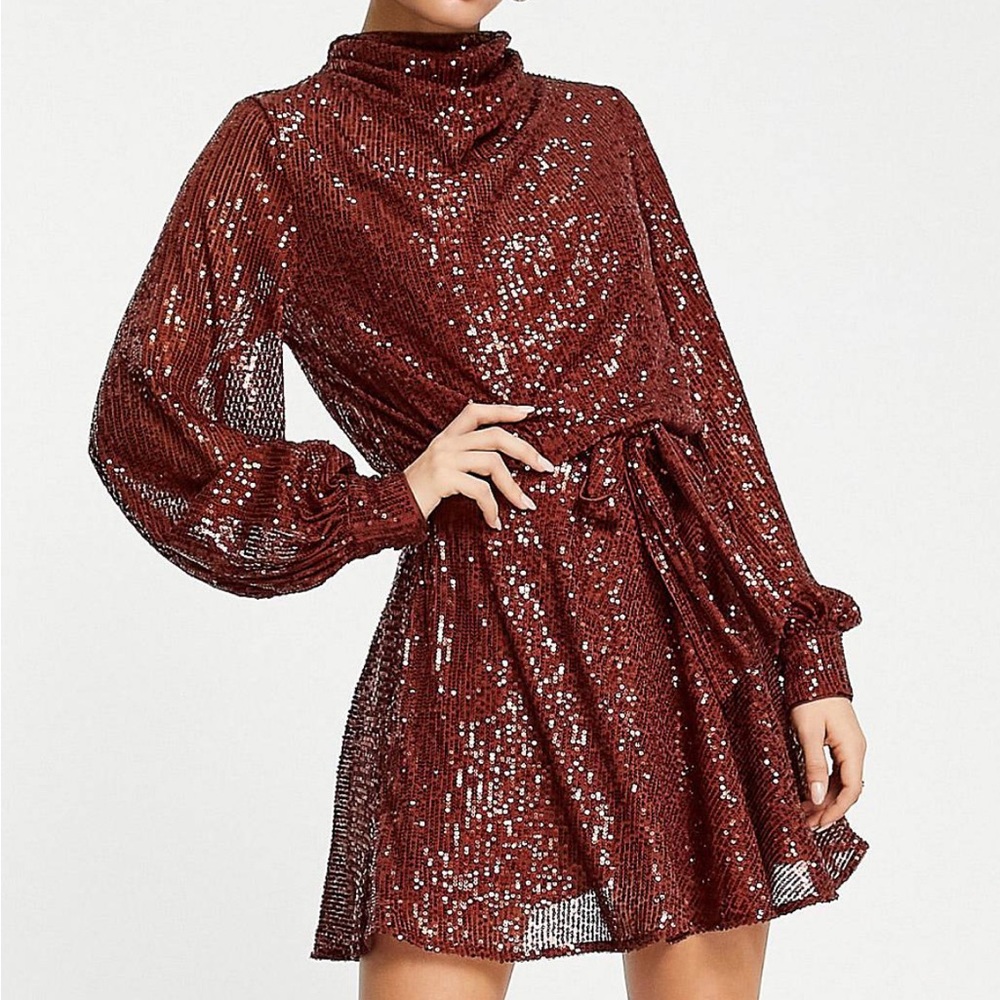 Sparkly Mini Dress ASOS| Size 8 | Red Brown Copper Rust | Never Worn 🌟